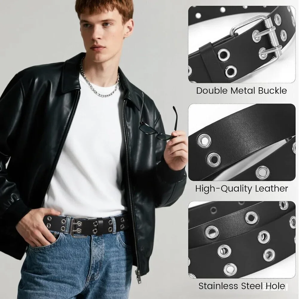 Unisex Punk Studded Belt Faux Leather Pyramid Rivet Adjustable 27-40 in - Picture 4 of 6